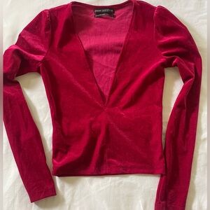 Urban Outfitters Ruby Red Deep V LS Top Womens XS